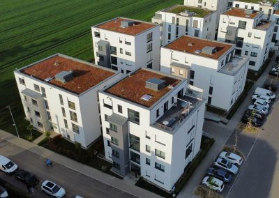 Mehrfamilienhäuser in Fellbach, Ansicht aller Häuser von oben