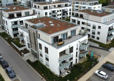 Mehrfamilienhäuser in Korntal, Ansicht von Süden auf die 4 Häuser